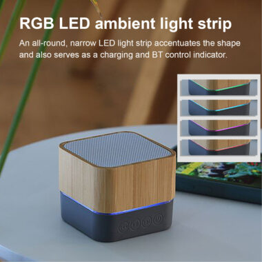 Mini bamboo Bluetooth speaker with LED and 3W music player