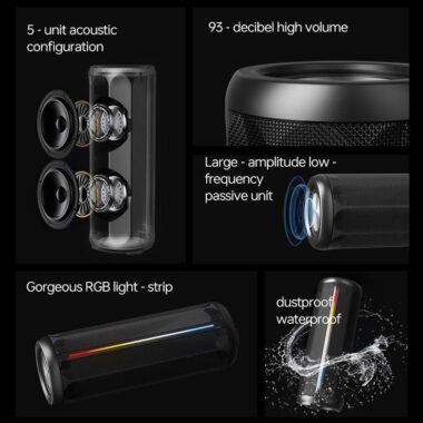 Bluetooth 5.4 Portable Waterproof Speaker with 24-Hour Playtime