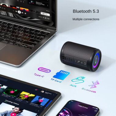 Portable Waterproof Bluetooth Speaker with RGB Lights and TWS Pairing