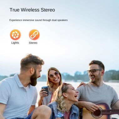 Portable Waterproof Bluetooth Speaker with RGB Lights and TWS Pairing