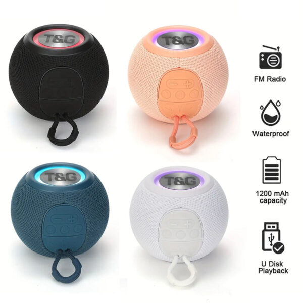 TG337 Bluetooth Speaker with Colorful Lamp, Fabric Design, Subwoofer & TFUSBAUX (7) TG337 Portable Bluetooth Speaker with Colorful Lamp and Fabric Cover