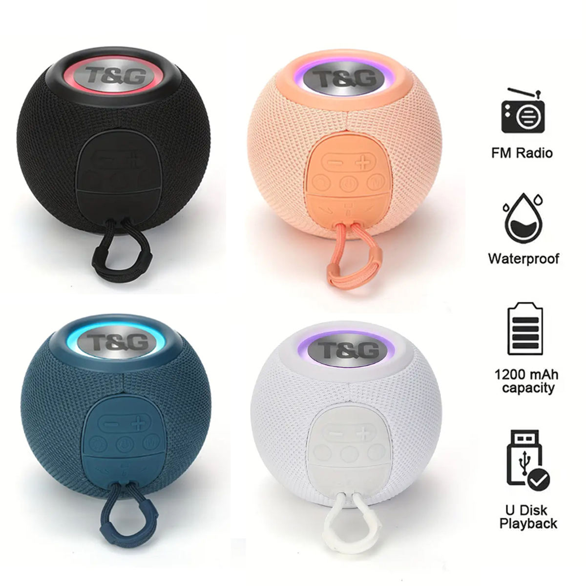 TG337 Portable Bluetooth Speaker with Colorful Lamp and Fabric Cover
